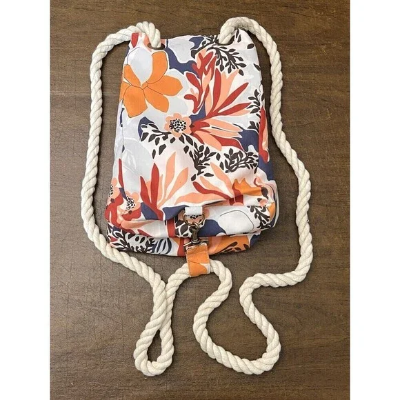 Maaji Drawstring Thick Rope Backpack Drawrope Bucket Bag Multicolor Floral - Picture 3 of 10